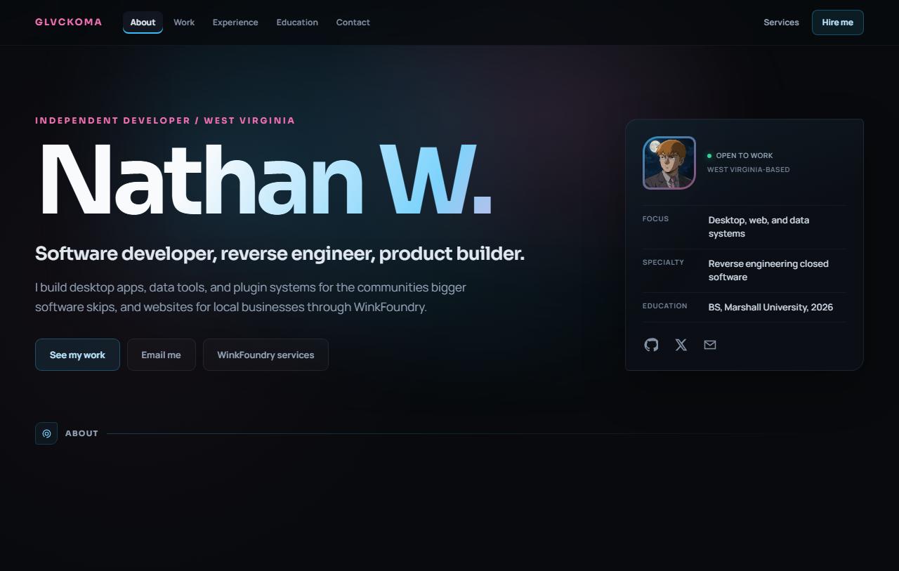 glvckoma.dev website homepage