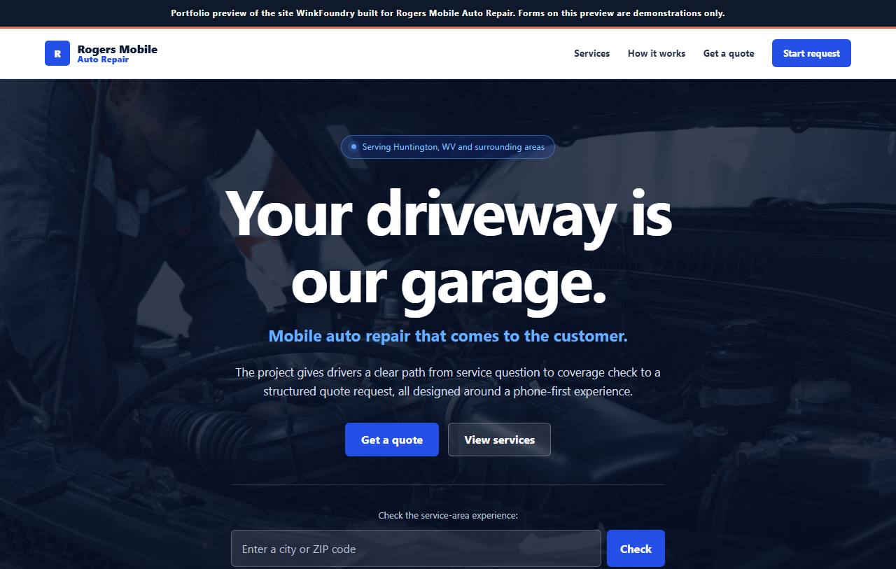 Rogers Mobile Auto Repair website