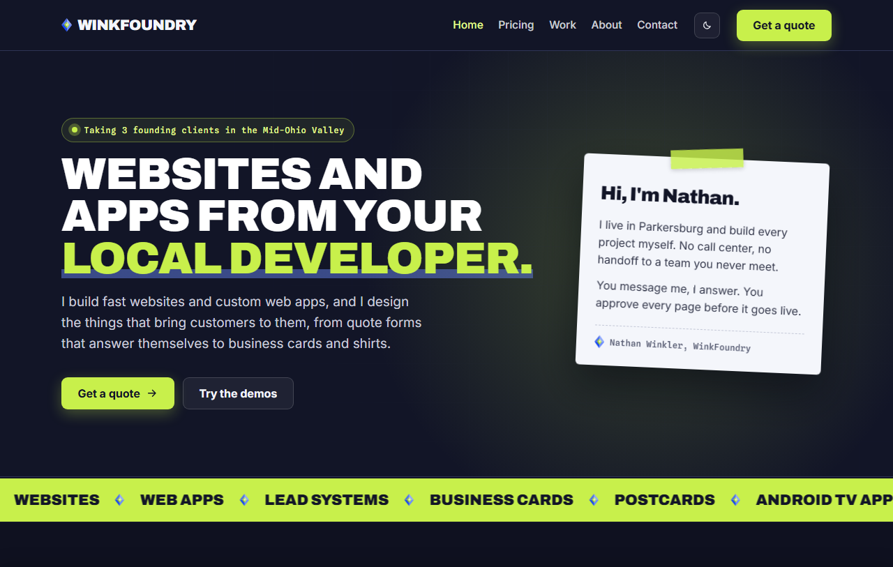 WinkFoundry website homepage